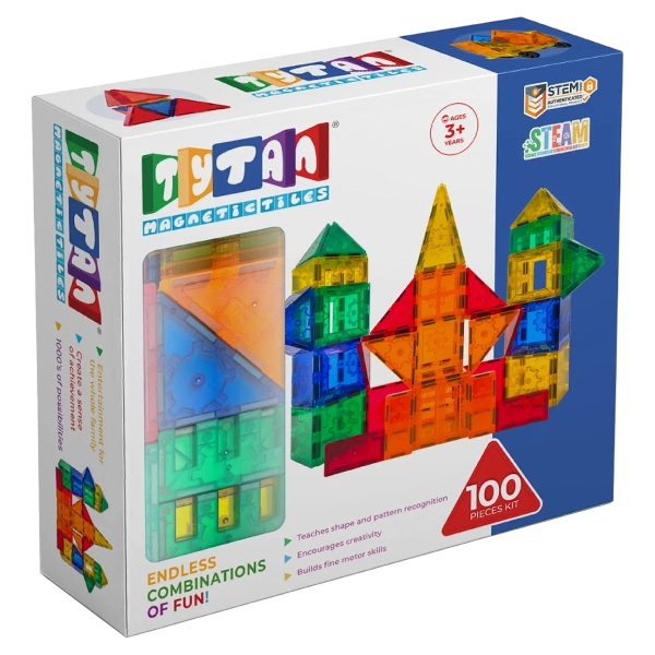 Tytan Magnetic Tile Construction Set 100-Piece Steam Toy for Children Ages 3+