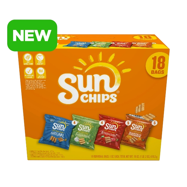 SunChips 100% Whole Grain Snacks, 4 Flavor Variety Pack, 1 oz, 18 Count